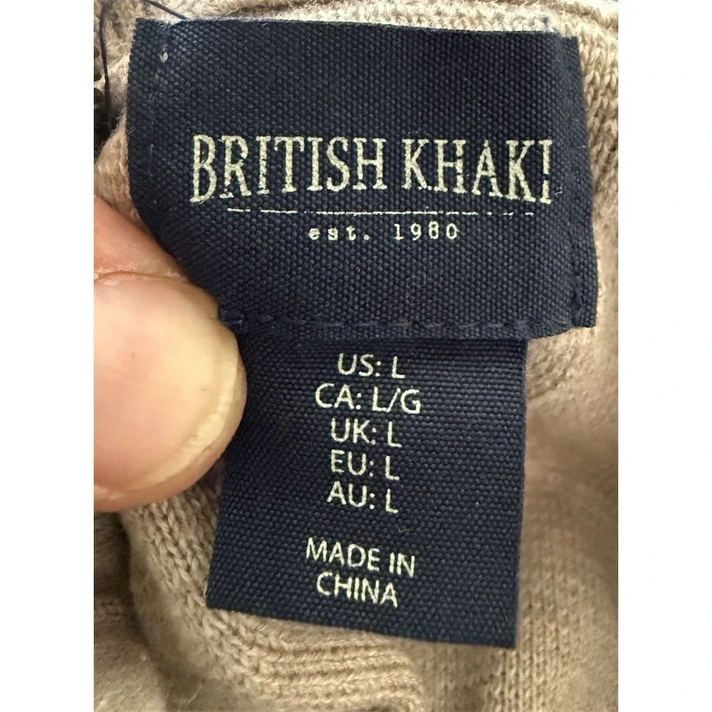 British Khaki Sweater Mens Size L‎ beige Quarter Zip Mock Neck Pullover Knit tan